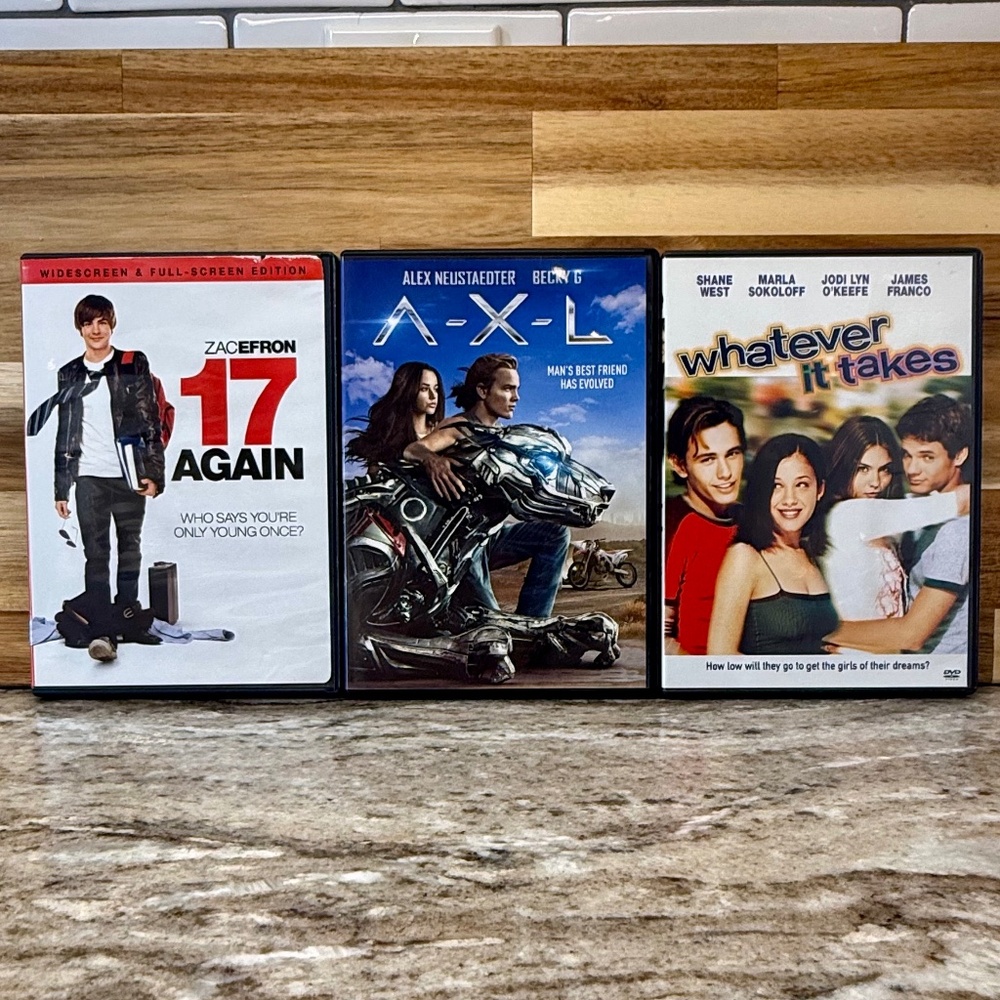 🎥 Teen Comedy & Adventure DVD Bundle – 17 Again, A.X.L., Whatever It Takes 🎥
